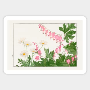 Bleeding Heart and Daisy Flowers Vintage Japanese artwork illustration Sticker